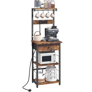 Étagère de cuisine multifonctionnelle avec support pour micro-ondes, station café, tiroir et multiprise intégrée - Product Image 1