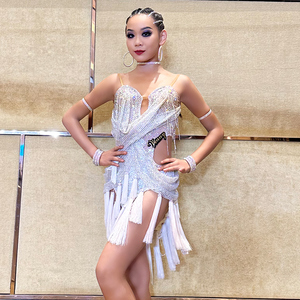 Vestido de Flecos con Tirantes Finos para Baile Latino Vennystyle - Traje de Competición para Adultos con Pedrería para Actuaciones (Edades 14+) - Product Image 1