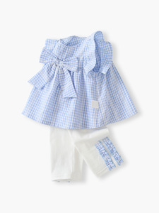 All'ingrosso tuta da bambina estiva senza maniche per <span class=keywords><strong>bambini</strong></span> pantaloni con fiocco a quadri Set 2 pezzi di abbigliamento moda per <span class=keywords><strong>bambini</strong></span> - Product Image 3