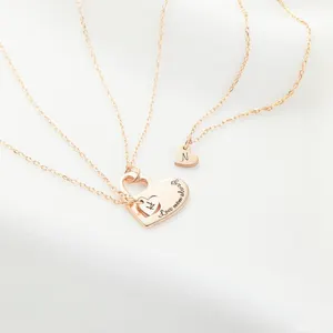 Stainless Steel Personalized Initial Family Necklace Mother's day gift Cut Out Mother Daughter Heart Necklace Set