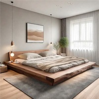 Lit plateforme en bois massif style Wabi-sabi, inspiration mid-century, taille Queen (1800x2000mm), taille Double (2000x2200mm), personnalisable