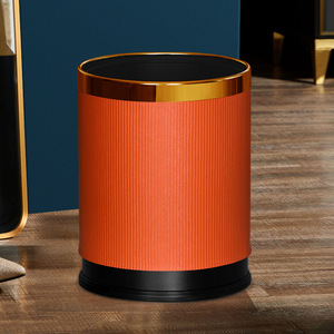 Sailu Double Layer Trash Can 10L Cylindrical Orange Gold Ring Indoor Hotel Home Use - Product Image 3