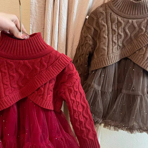 Vestidos elegantes de princesa de invierno para bebés para niñas, <span class=keywords><strong>ropa</strong></span> de una Pieza de punto y empalme con lentejuelas para niñas, vestidos de tutú para niñas - Product Image 3