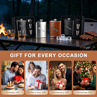 Set de Regalo Promocional Personalizado para Empresas, Set de Regalo de Boda, Petaca de Acero Inoxidable con Funda de Cuero Negro de 8 oz, Set de Regalo de Petaca para Hombre