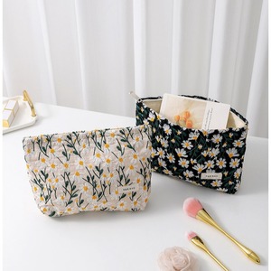 Cotton Embroidered Flower Cosmetic Bag Large Capacity <b>Makeup</b> Storage Travel <b>Case</b> With Soft Handle Eco Friendly Design - Product Image 1