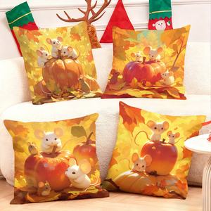Милые мышки на тыквах и яблоках, осенние декоративные подушки, уютный сезонный декор. - Product Image 1