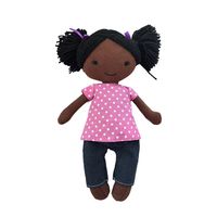 Poupée en peluche noire fantaisie mignonne de 35 cm pour filles, jouet miniature personnalisable avec vêtements à pois, poupée en tissu doux pour bébé, rembourrage 100% coton PP