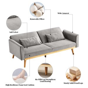 Sofá Cama Futón Moderno - Sofá <span class=keywords><strong>de</strong></span> Dos Plazas Convertible y Plegable con Espuma Viscoelástica y <span class=keywords><strong>Patas</strong></span> <span class=keywords><strong>de</strong></span> <span class=keywords><strong>Madera</strong></span> Maciza para Sala <span class=keywords><strong>de</strong></span> Estar - Product Image 5