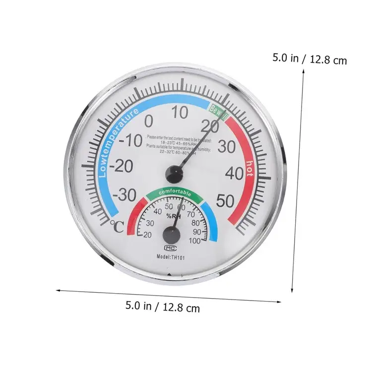 مثبت على الحائط 2 في 1 مقياس الحرارة مقياس الرطوبة أداة قياس صغيرة على شكل ساعة مقياس درجة الحرارة المستدير