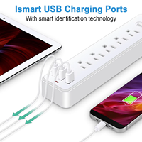 Rallonges électriques, multiprises industrielles américaines 10A 2000W avec 5 prises, 3 ports USB (5V 2.4A), protection contre les surtensions