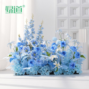 Arrangement floral artificiel Greenway, fleurs en soie bleues et blanches, décoration de mariage, bouquet, présentation florale - Product Image 3