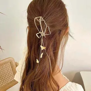 MIO 2023-Pinza para el pelo con borlas de Metal para niña, postizo para el pelo de mariposa con cuentas colgantes, horquillas