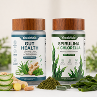 Capsules de complexe d'algues vertes Halal, mélange alcalinifiant de spiruline et de chlorelle, gélules végétaliennes, étiquette personnalisée OEM, approvisionnement en vrac direct usine
