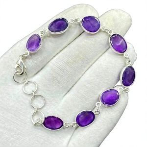 925 Sterling Silver Purple Amethyst Cabochon <b>Bracelet</b> Handmade Natural Gemstone Chain Link <b>Bracelet</b> for Women Wholesale - Product Image 3