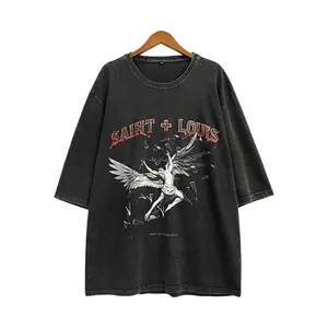 High quality custom t shirt boxy drop shoulder style t-shirts for men dtg printing stonewashed t-shirts