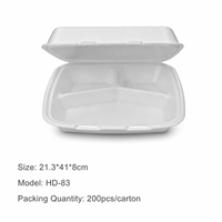 Boîte à lunch jetable en mousse HD-83 de 8,3 pouces à 3 compartiments pour hamburgers, boîte d'emballage pour aliments, plateau à viande biodégradable en mousse pour hamburgers