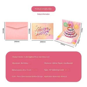 Tarjeta <span class=keywords><strong>de</strong></span> Felicitación 3D con Música y Luces, Diseño <span class=keywords><strong>de</strong></span> Pastel <span class=keywords><strong>de</strong></span> <span class=keywords><strong>Cumpleaños</strong></span> con Fuegos Artificiales, con Sobre y Nota - Product Image 3