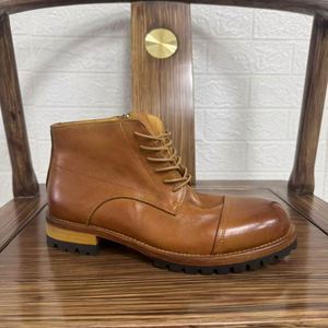 Bottes de travail montantes pour hommes en cuir de cheval véritable, délavées, rétro, faites à la main, haut de gamme, à triple articulation - Product Image 5