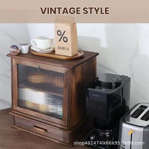 Retro wooden double-layer bread box, <b>kitchen</b> corner baking food storage box, household multi-functional snack storage box - Product Image 2
