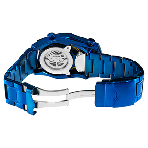 Montres mécaniques étanches à double mouvement bleu en acier inoxydable Montre de luxe pour hommes montres de premier rang pour hommes - Product Image 3