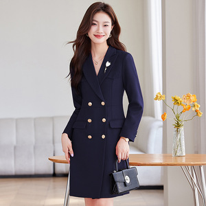 Red Sheath Suit Dress With Buttons Notched Neckline Professional Career Dress For Women Solid Color Polyester Fabric - Product Image 2