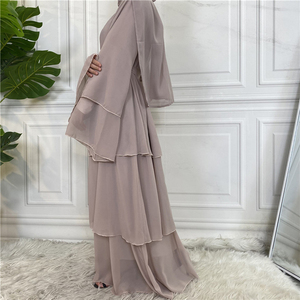 3 Hai Lớp Voan Mở Abaya Dubai Thổ Nhĩ Kỳ Kaftan Hồi Giáo Cardigan Abaya Ăn Mặc Phụ Nữ Giản Dị Áo Kimono Femme Caftan Hồi Giáo Quần Áo - Product Image 4