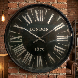 LONDON Design Large Iron Metal <b>Wall</b> Hanging <b>Clock</b> <b>Vintage</b> 3D Single Face Rustic Quartz Needle Battery Operated Home Living Room - Product Image 3