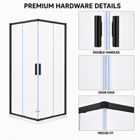 Porte de douche coulissante en verre noir pour entrée d'angle, cabine de douche 1950 mm (H) et 680-1200 mm (L), verre trempé, pour hôtel, salle de bain, appartement