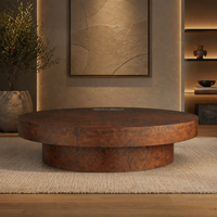 Majestätischer Runder Mappa Burl Couchtisch, Exotischer Holz-Säulentisch, Luxuriöser Organischer Moderner Minimalistischer Lounge-Tisch