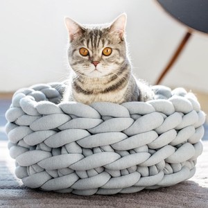 เตียงนอน<span class=keywords><strong>แมว</strong></span>ถักแบบแฮนด์เมดสีสันสดใสตะกร้าสานสำหรับสัตว์เลี้ยงทรงกลมสำหรับลูกสุนัขแมว - Product Image 1