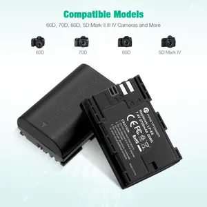 LPE6 60D 70D 80D Batteries numériques au lithium pour appareil photo LP-E6 Packs de piles pour appareil photo Canon