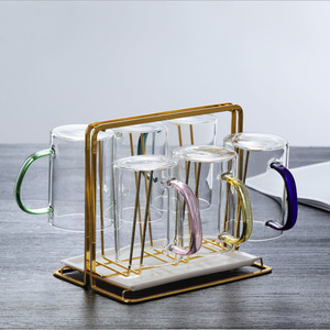 Glass Drinkware <b>Set</b> 6pcs Borosilicate Glass <b>Cups</b> With Colorful Handles Modern Minimalist Design For Tea Coffee Milk Water - Product Image 1