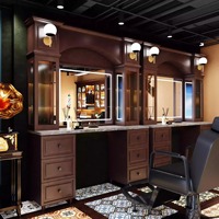 Coiffeuse Moderne Noire avec Miroir en Verre, Dernier Design pour Salon de Coiffure et Barbershop