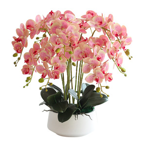 Venta al por mayor de alta calidad decoración del hogar jarrón planta de seda <span class=keywords><strong>blanca</strong></span> en maceta flores artificiales Phalaenopsis orquídea púrpura con maceta - Product Image 1