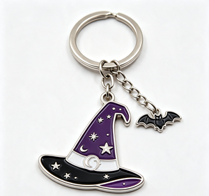 Custom Enamel Halloween Metal Key Chain Witch Hat Key Ring Bat Pendant Souvenir Gift Promotional - Product Image 5
