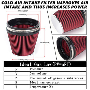 Filtre à air haute performance pour voiture, diamètre 152 mm, rouge, pour mise à niveau automobile - Product Image 4