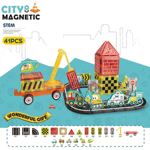Jeu de construction magnétique 7,5 cm grande taille, ensemble de routes de ville, jouet éducatif STEM avec voitures, circuit magnétique créatif, logo personnalisable - Product Image 3