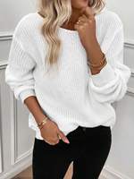 Pull en tricot à manches longues et col rond simple en dentelle pour femmes, décontracté au quotidien, printemps et automne