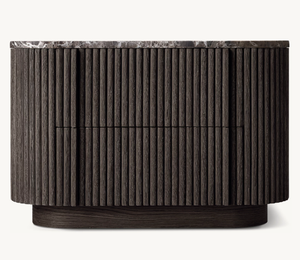 Mesa de Noche de Estilo Europeo Americano, de Madera de Roble y Mármol, Cerrada - Product Image 4