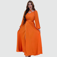 Coucher de soleil Orange minuit noir robe abaya fluide col croisé taille cravate ajustement contrôle fluide élégant vêtements en gros en vrac amical
