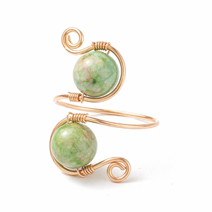 Anillo Abierto de Dos Cuentas de Ojo de Tigre de Cristal Natural, Chapado en Oro de 18K, con Hilo de Amatista, Joyería Redonda DIY - Product Image 4