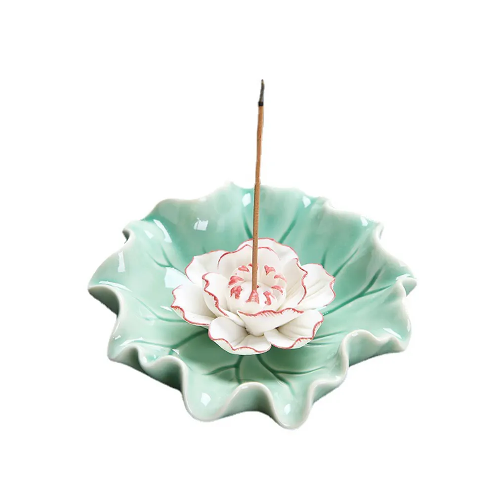 Custom Lotus flower shape ceramic incense burner incense stick holder