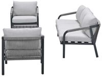Ensemble de conversation de luxe en aluminium pour l'extérieur, 4 pièces, mobilier de patio, ensemble de canapés d'extérieur pour villa