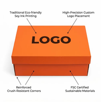 Boîte à chaussures en carton orange écologique et recyclable en gros, personnalisable en usine, pour emballage de baskets, avec couvercle et doublure en éponge