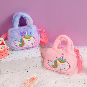 Vente en gros prix d'usine vente en gros enfants mignon <span class=keywords><strong>licorne</strong></span> rose coeur en peluche sac à main petite fille moelleux sac à bandoulière - Product Image 5
