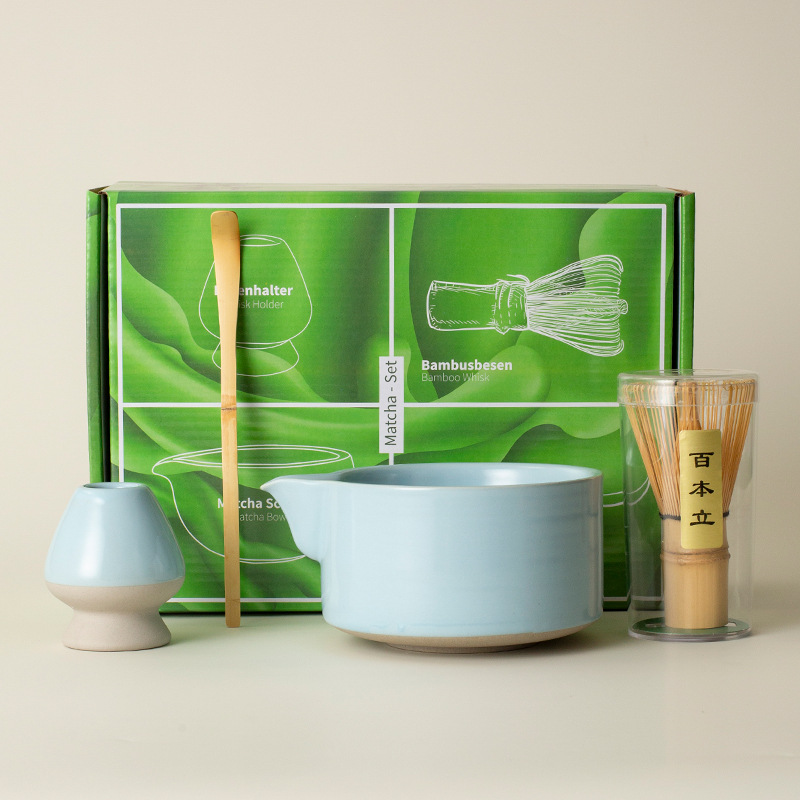 Juego de té matcha de 4 piezas - Azul