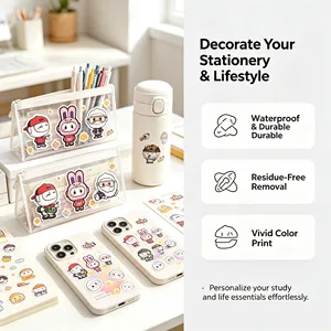 Pegatinas de dibujos animados de PVC con forma irregular, impermeables, duraderas, con impresión digital para decoración de artículos de papelería y fundas de teléfono. - Product Image 1