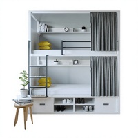 Lit superposé modulaire blanc personnalisé avec rideau d'intimité et rangement, lit mezzanine en acier pour 2 personnes, pour dortoir d'étudiant/auberge, taille et couleur personnalisables
