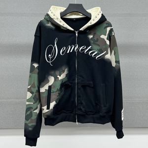 Sweat à capuche à double fermeture éclair avec logo brodé, design OEM, streetwear, imprimé, délavé, camouflage, surdimensionné, à double capuche, fermeture éclair - Product Image 1