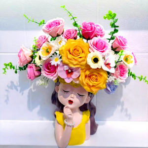 Pot de fleurs <span class=keywords><strong>original</strong></span> en polyrésine, buste de jeune fille aux yeux fermés, visage de femme rêveuse, pot de plante en résine artistique unique, <span class=keywords><strong>cadeau</strong></span> de pendaison de crémaillère - Product Image 5